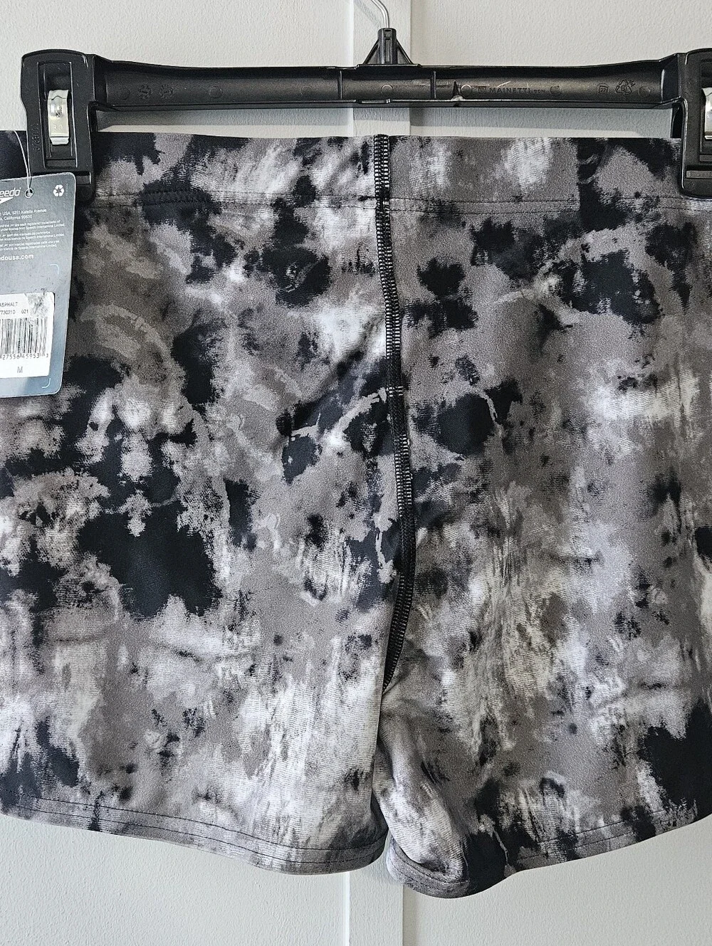 Speedo Size M PowerFlex Eco Black White Marbled Tie Dyed Boys Mens Swim Trunks